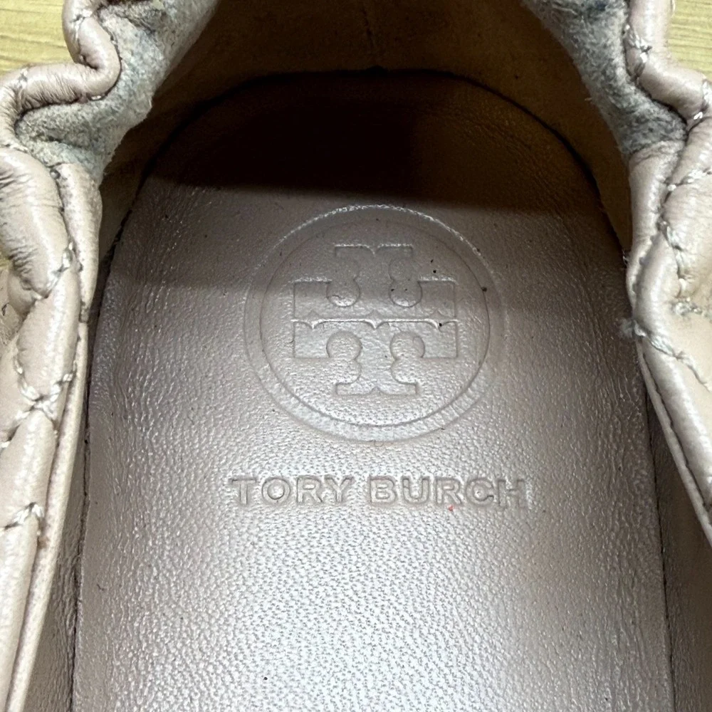 Tory Burch Quilted Reva Flats Womens 7.5 M Pink Gold Logo Office Casual Stretch